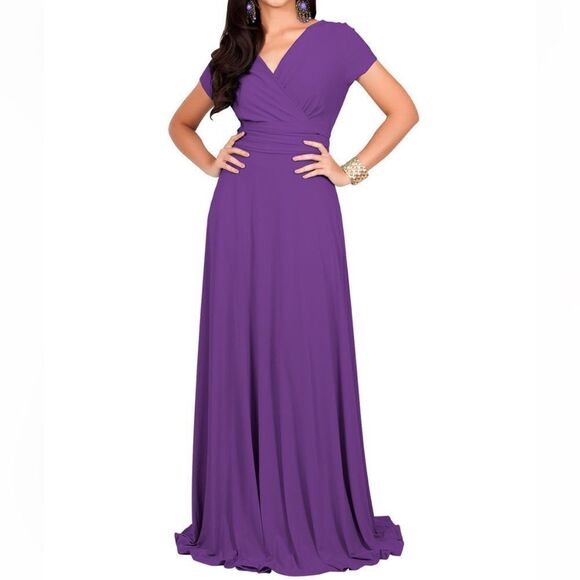 KOH KOH Cap Short Sleeve V-Neck‎ Flowy Maxi Dress - NT074 Red M NWT in packaging - Picture 4 of 7